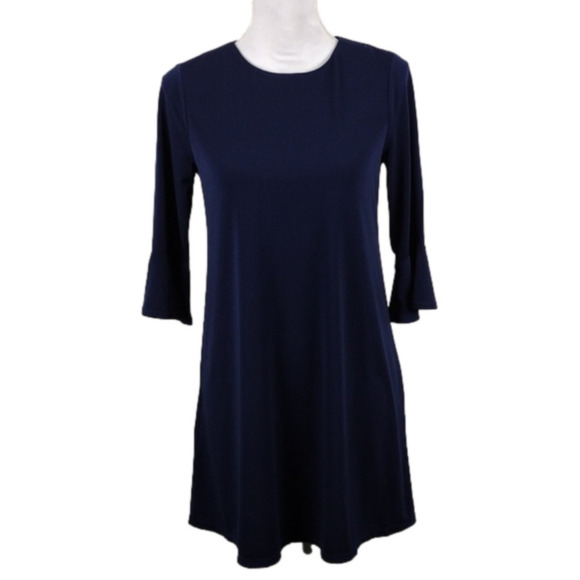 Bcbgeneration Navy Blue Scoop Neckline 3/4 Flare Cuff Sleeves Shift Mini Dress - Picture 1 of 13